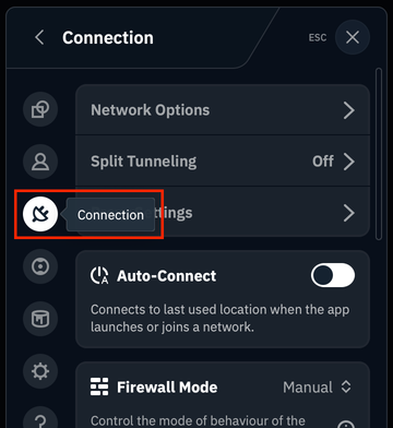 Connection menu button