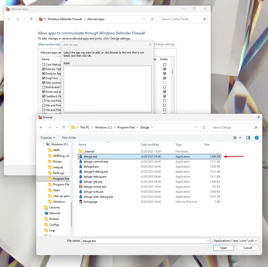 Selecting the app executable