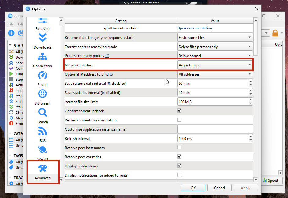 Locating Network Interface before selecting the Windscribe adapter